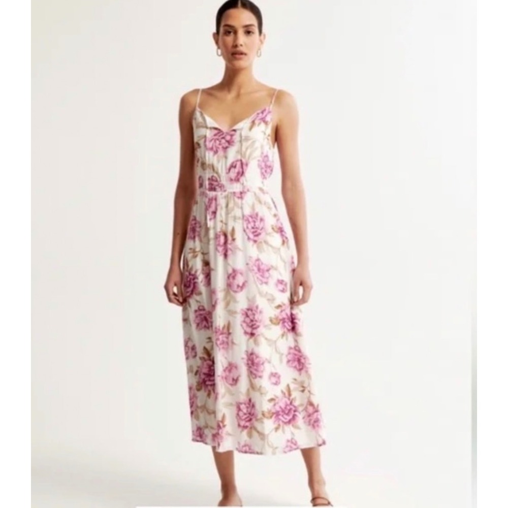 Abercrombie & Fitch Floral Maxi Dress White Purple Smocked Waist Large Tall